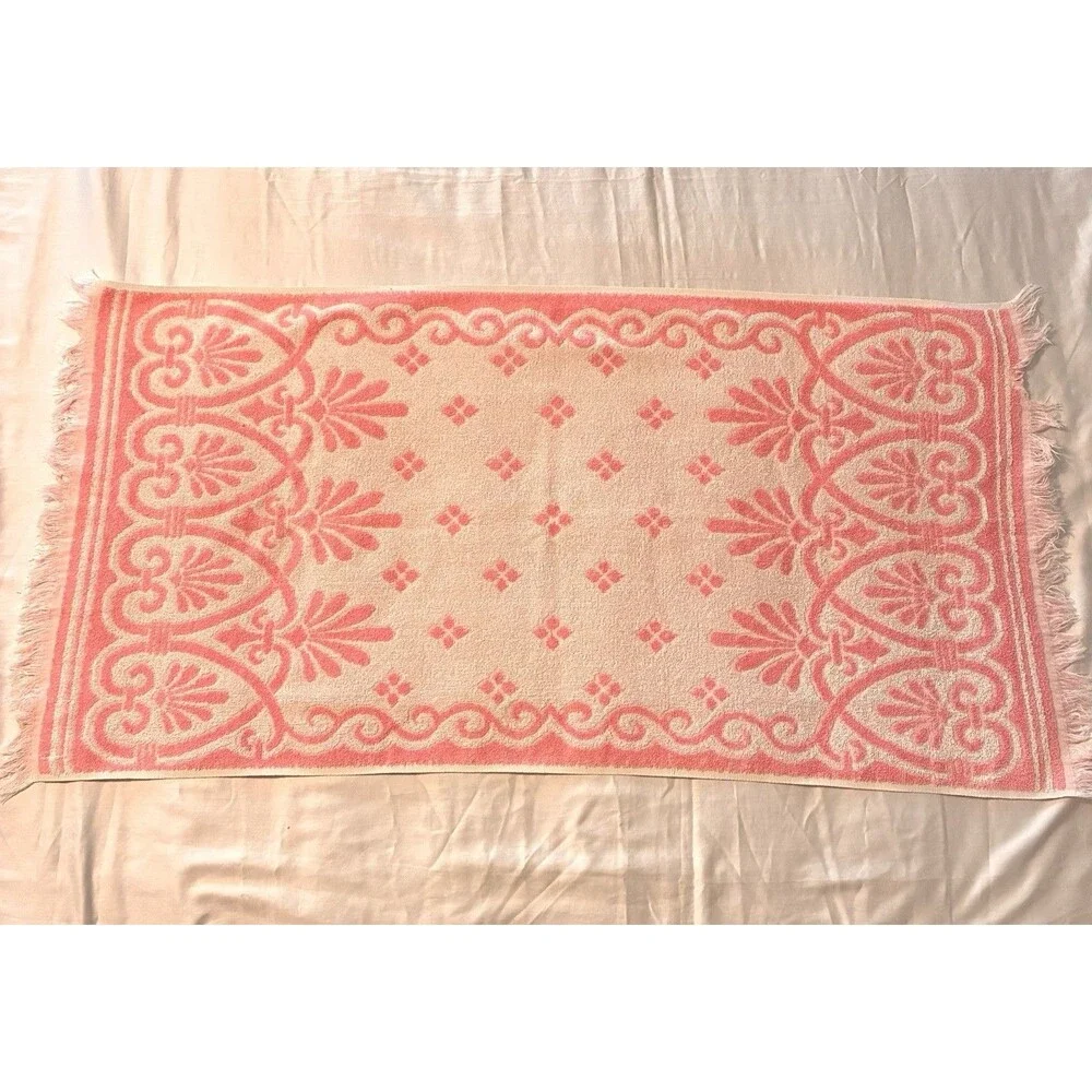 MCM Cannon Monticello Towel Set Bath Hand Towel Pink White Jacquard Fleur De Lis